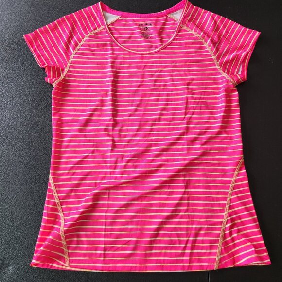 REEL‎ LEGENDS Shirt Short Sleeve With Back Zip Pocket Womens Small Pink Yellow - Picture 4 of 7